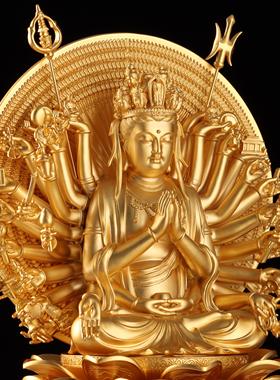 纯铜镀金千手观音家居佛像摆件