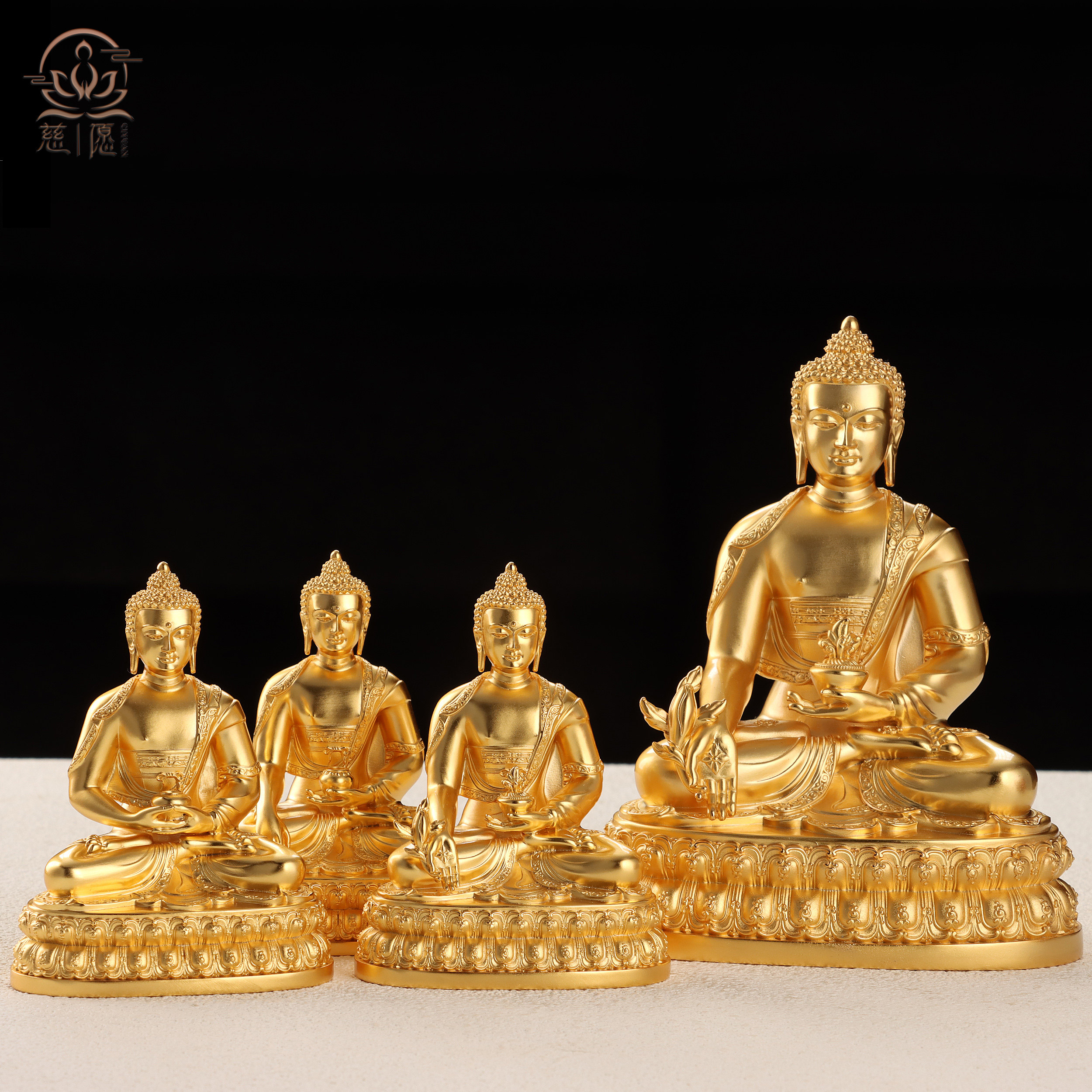 释迦牟尼佛阿弥陀佛药师佛摆件古法贴金 藏传三宝佛家居摆放紫铜