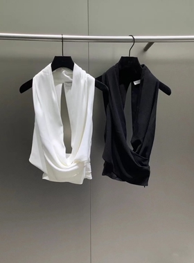 PEACH IRO2026新款挂脖背心无袖裹身露背纯色法式轻奢职场女