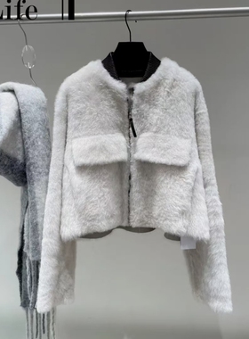 王子文同款PEACH IRO2026新法式短绒双口袋短款夹克皮草外套