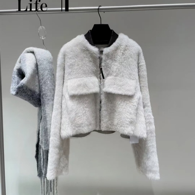 IRO短绒双口袋短款夹克皮草外套