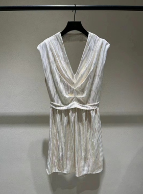 PEACH IRO2025新款细闪图层连衣裙无袖收腰褶皱短裙法式轻奢