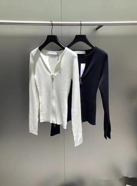 PEACH IRO2026新款天丝开衫毛衣针织双头拉链深V优雅法式轻奢