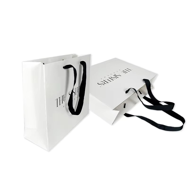 手提袋纸袋定制礼品袋印刷Logo白色纸袋带黑丝带手柄内衣纸包装袋