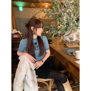 高定香感毛衣 澳大利亚美丽诺全羊毛 显瘦字母刺绣五角星短袖针织