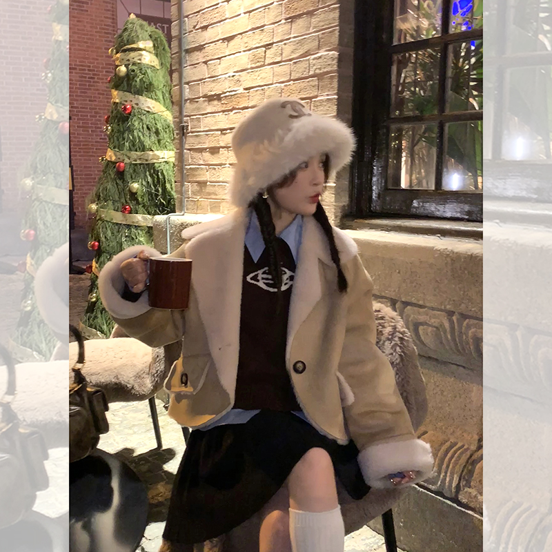 intellectual高智套组 皮草外套/毛衣/澳棉衬衫/百褶裙