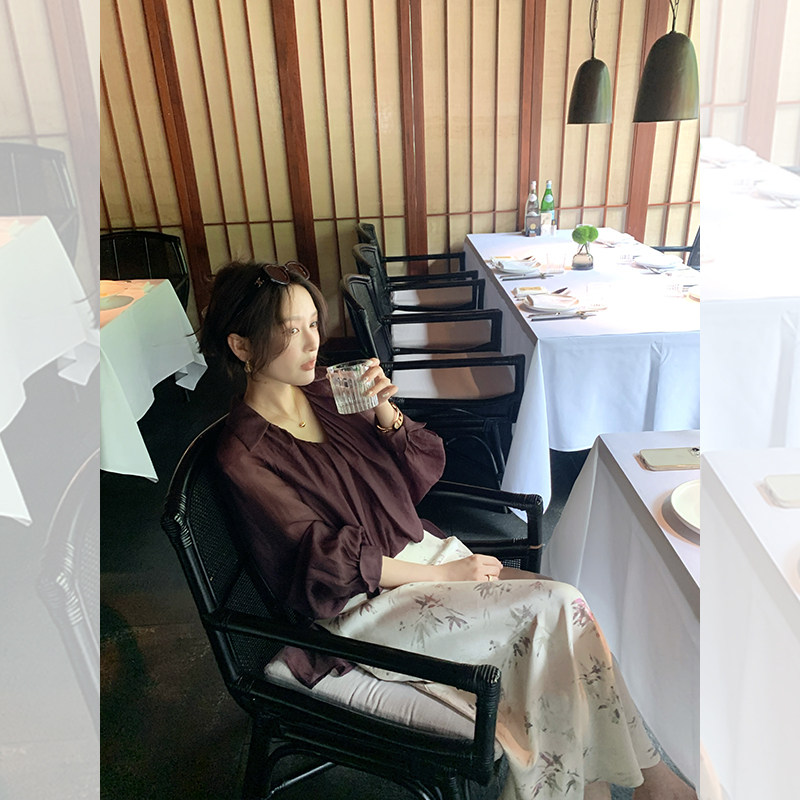 破晓竹影 松弛气质复古套装轻薄人丝防嗮衬衫薄款/醋酸缎面长半裙