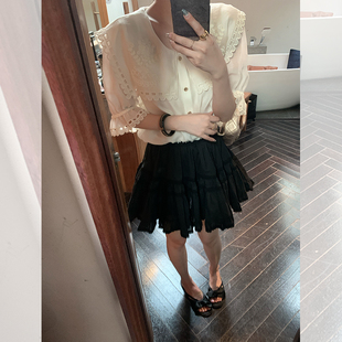 balletcore芭蕾裙 半身裙蓬蓬短裙 全棉玻璃纱蕾丝花边防走光短款