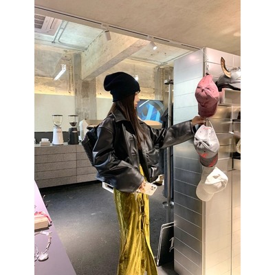 进口100羔羊皮革/精挑皮 蜡感工艺 休闲翻领夹棉皮夹克外套