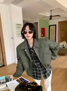 Tomboy风皮夹克 双色渐变皮革 新擦色工艺&面料 内里夹棉显比例