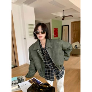 Tomboy风皮夹克 双色渐变皮革 新擦色工艺&面料 内里夹棉显比例