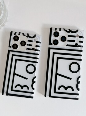 ins风个性简约线条适用苹果17promax手机壳15全包按键半包镜头壳14/13创意白底黑色线条方形硅胶16防摔保护