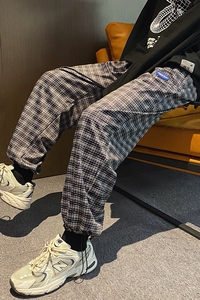 K06-P40   春季2021新款格子裤男韩版休闲裤男宽松抽绳束脚裤子图片