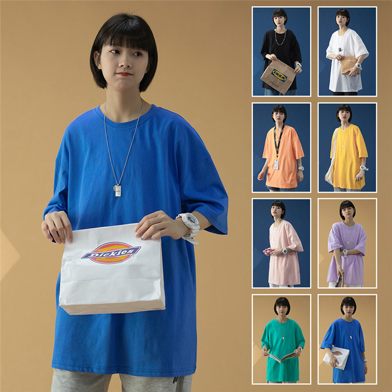 T100   夏季新款糖果色短袖T恤男女纯色百搭半袖上衣 蓝色图片