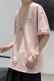 T101夏季新款印花短袖T恤男士宽松短句潮流半袖体恤粉色，男装T恤，电商B369（原A024）
