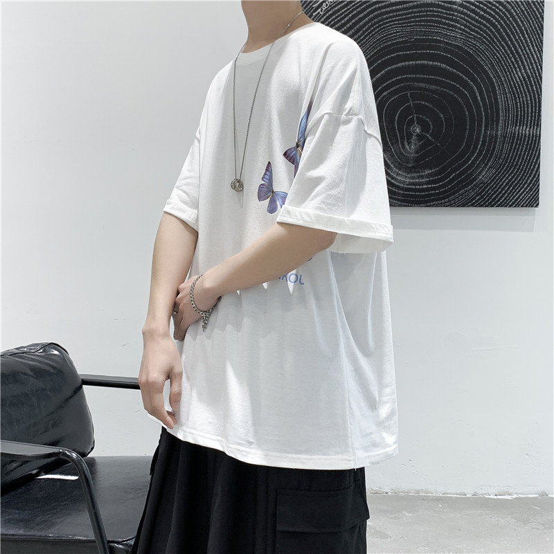 T103-P25短句夏季新款蝴蝶印花短袖T恤男士半袖潮流打底衫,男装T恤,电商B369（原A024）