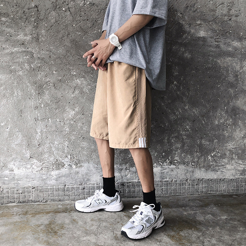 K709-P20夏季宽松大码侧边条纹短裤男港风休闲运动五分裤,男装休闲裤,电商B369（原A024）