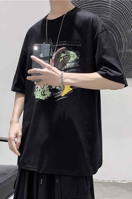 T112短句夏季男士宽松潮流半袖T恤青春流行印花圆领短袖,男装T恤,电商B369（原A024）