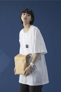 T100-P15   夏季纯色短袖T恤男女宽松纯棉打底内搭半袖上衣 白色图片