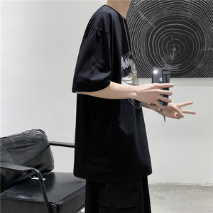 T104   短句 2021夏季新款印花短袖T恤男宽松潮流纯棉打底衫图片
