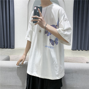 T103-P25   短句  夏季新款蝴蝶印花短袖T恤男士半袖潮流打底衫图片