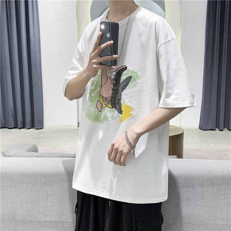 T112  短句 夏季男士印花短袖T恤宽松潮流纯棉半袖打底衫图片