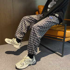 K06-P40   春季2021新款格子裤男韩版休闲裤男宽松抽绳束脚裤子图片