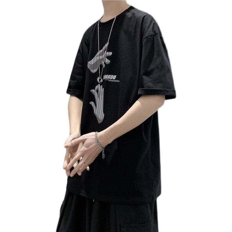 T102短句夏季新款印花纯棉短袖男士潮流半袖t恤,男装T恤,电商B369（原A024）