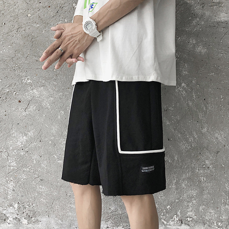   夏季大码拼接大裤衩男士港风五分裤针织运动卫裤图片