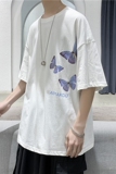 T103-P25短句夏季新款蝴蝶印花短袖T恤男士半袖潮流打底衫，男装T恤，电商B369（原A024）