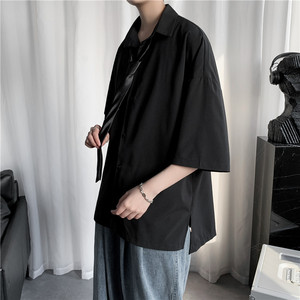 C01-特批P28   夏季多色冰丝七分袖衬衣男宽松百搭中袖休闲衬衫图片