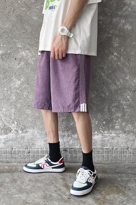K709-P20夏季大码宽松男侧边条纹运动裤男港风休闲五分短裤,男装休闲裤,电商B369（原A024）