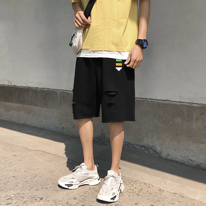 夏季男士破洞五分裤潮牌韩版休闲毛边乞丐短裤,男装休闲裤,电商B369（原A024）