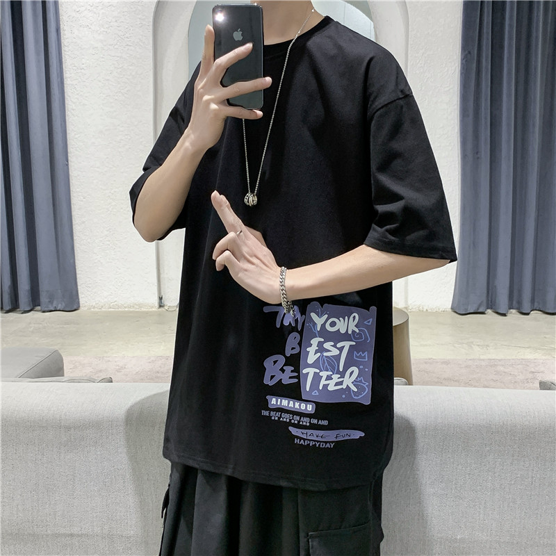 T107短句夏季新款潮流印花短袖男宽松帅气半袖打底衫,男装T恤,电商B369（原A024）