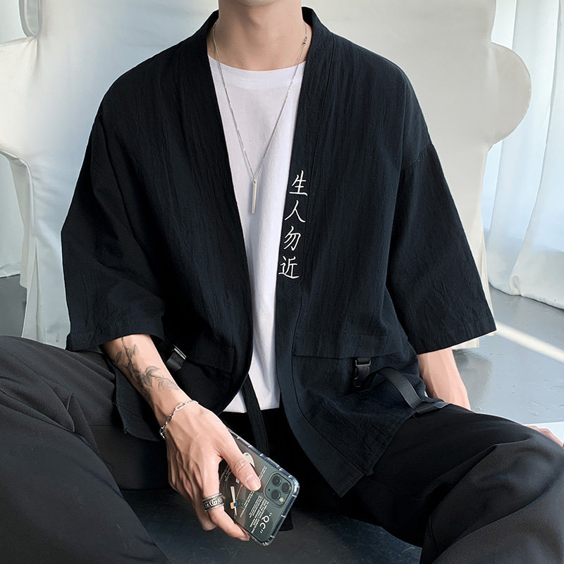 CS11夏季大码宽松短袖道袍男休闲七分袖亚麻和服衬衫,男装衬衫,电商B369（原A024）