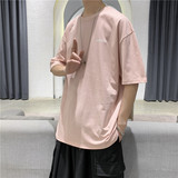 T101夏季新款印花短袖T恤男士宽松短句潮流半袖体恤粉色，男装T恤，电商B369（原A024）