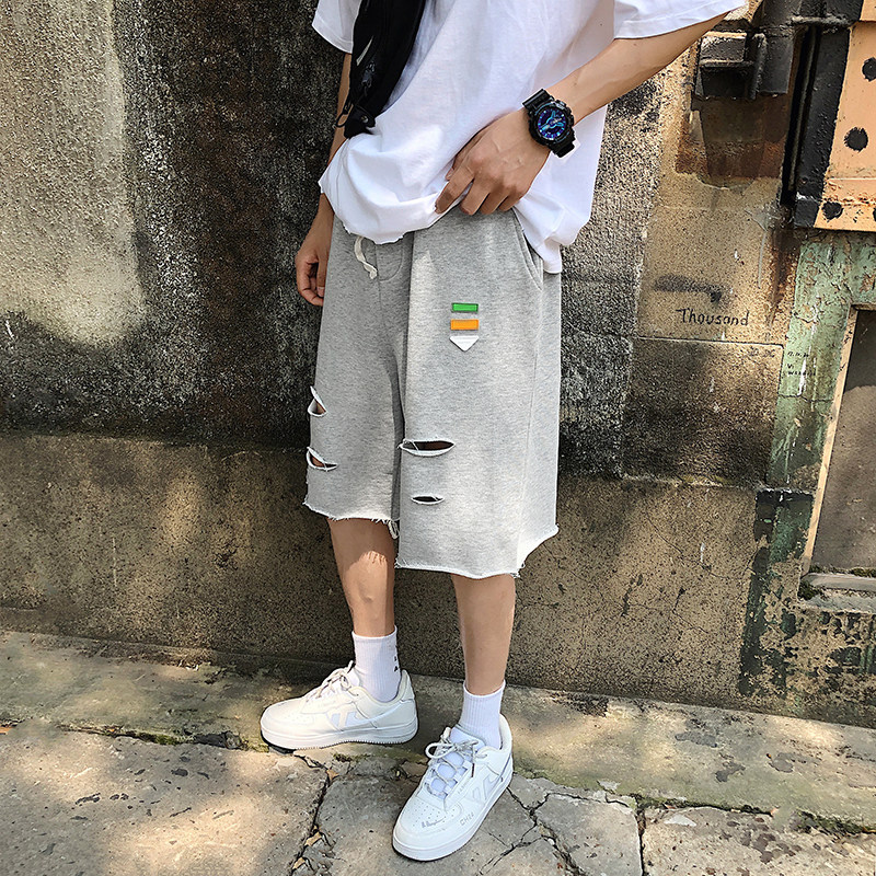 夏季潮牌破洞五分裤男大码宽松运动休闲短裤,男装休闲裤,电商B369（原A024）