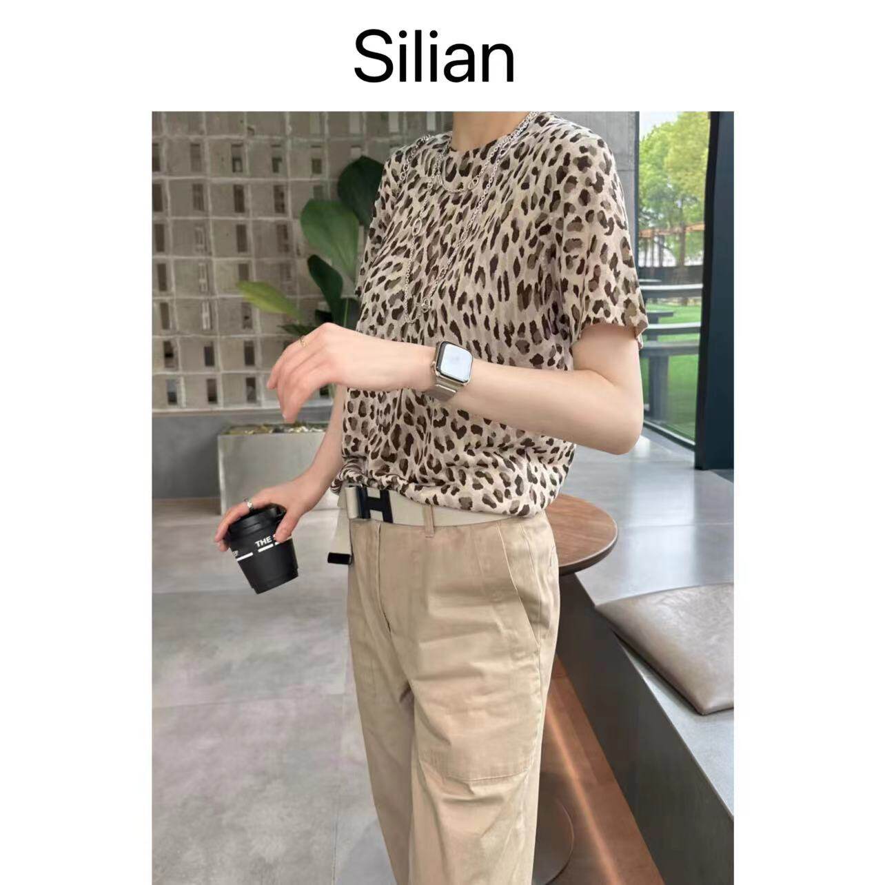B买无折｜Mob Wife｜低调奢华｜质感豹纹｜针织真丝｜圆领短袖Tee