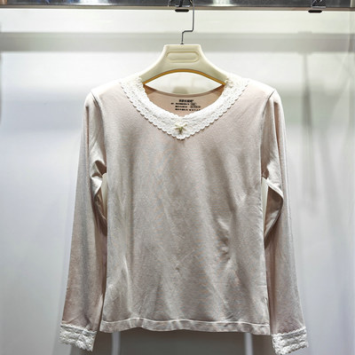 紫苏女美体V领花边无缝保暖套装