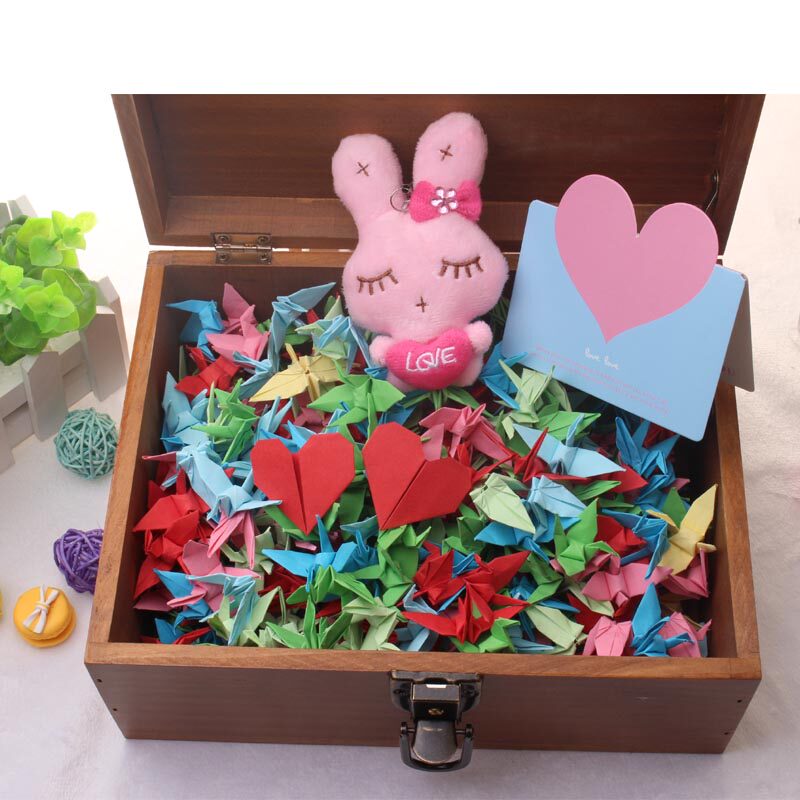 diy手工彩色折纸千纸鹤成品520只加复古木盒生日礼物送男生女生