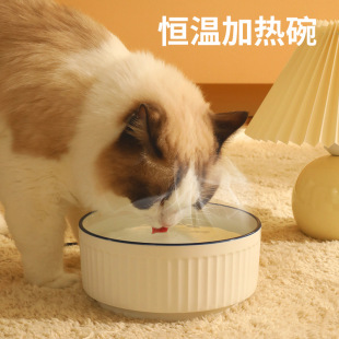 猫碗陶瓷宠物食具冬季 保温猫咪食盆水碗恒温加热狗狗喂食碗防打翻