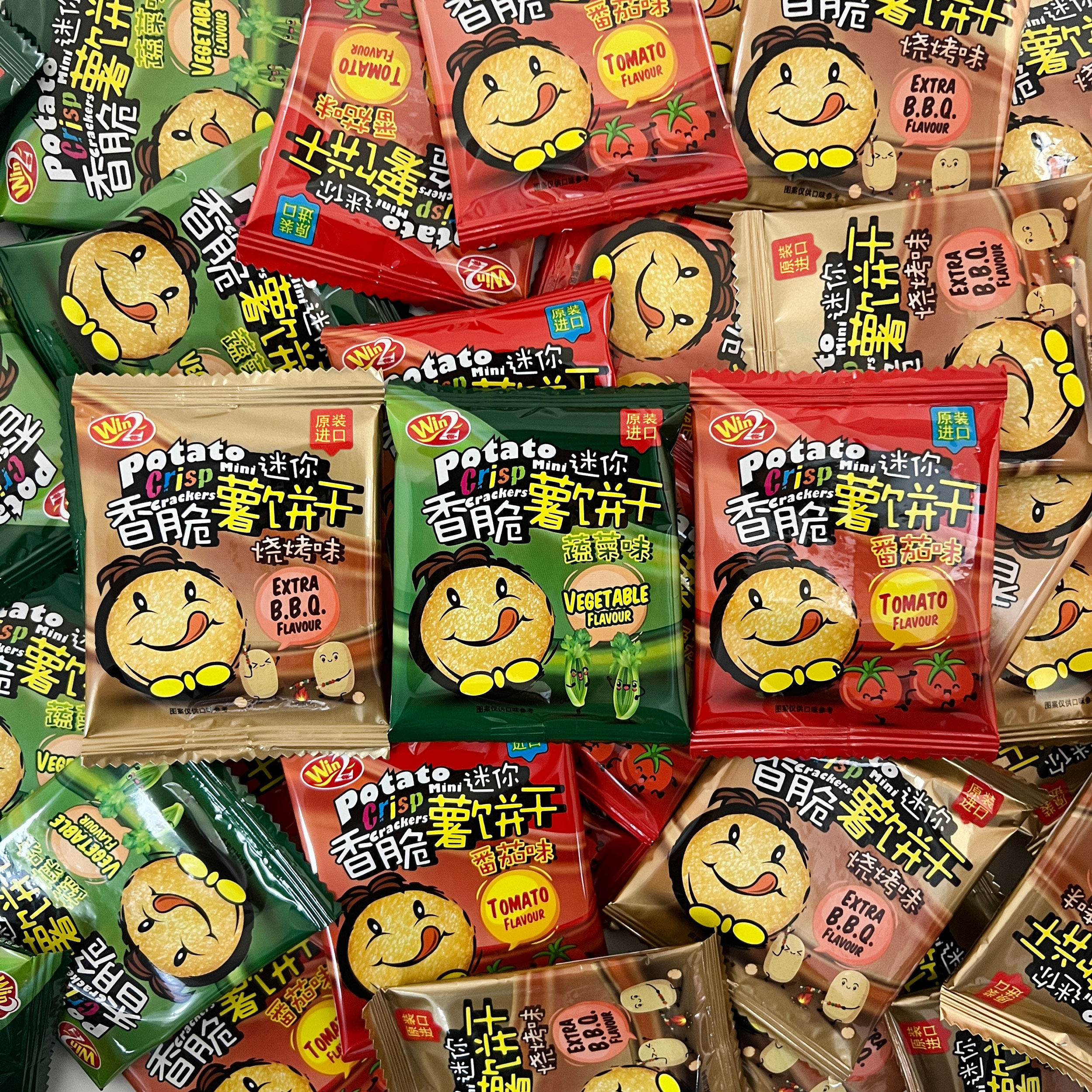 马来西亚Win2迷你香脆薯饼干多口味袋装膨化食品休闲零食圆形