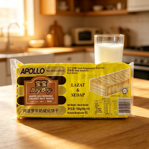 马来西亚阿波罗牛奶威化饼干150g袋装办公室休闲零食独立包装