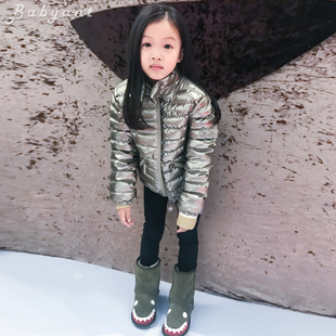 一折！高端童装冬季新款女童羽绒服短款夹克羽绒衣香槟色宝宝鸭绒