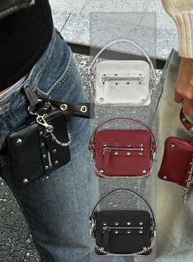 韩国deine*迷你卡包机车铆钉链条斜挎手提小方包钱包小众时尚挂包