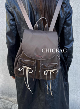 韩国新款蝴蝶结双肩包 frilc小众设计芭蕾风时尚通勤百搭尼龙背包