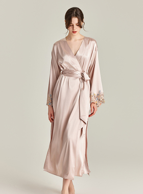 LP金色刺绣蕾丝25周年款真丝新娘晨袍优雅性感丝绸居家服休闲睡衣