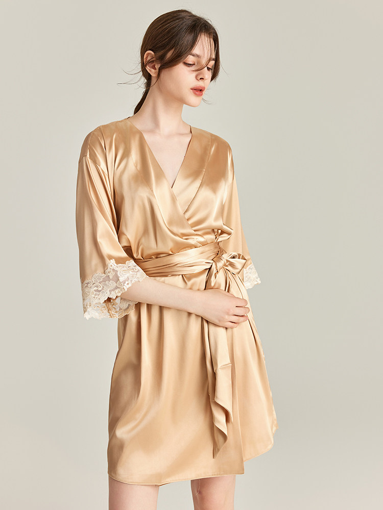 2024INS SPRING SUMMER LP GODDESS NOBLE SEXY SHORT ROBE NIGHTGOWN BATHROBE LOUNGEWEAR BRIDAL MORNING ROBE