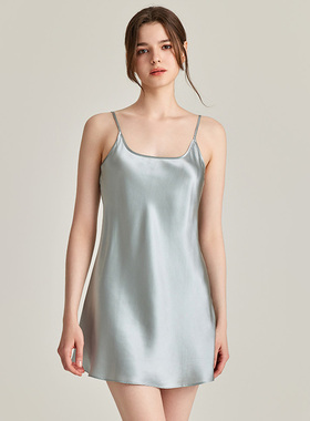 GP夏季新款真丝睡衣女100%桑蚕丝性感吊带睡裙修身丝滑舒适家居服