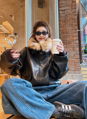 WANNANKE 暮色旅人 Lem@ire可拆卸毛领皮衣机车保暖棉服夹克外套